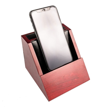 Rosewood And Leather Desktop Cell Phone Holder